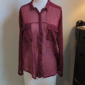 Obey Maroon Sheer Long Sleeve Button Down Shirt Sophisticated Rebel